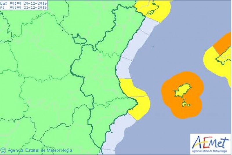 Mapa de risc d'AEMET per al dimarts 20 de desembre